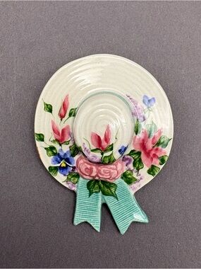 Vintage Hand Painted Porcelain Hat Brooch